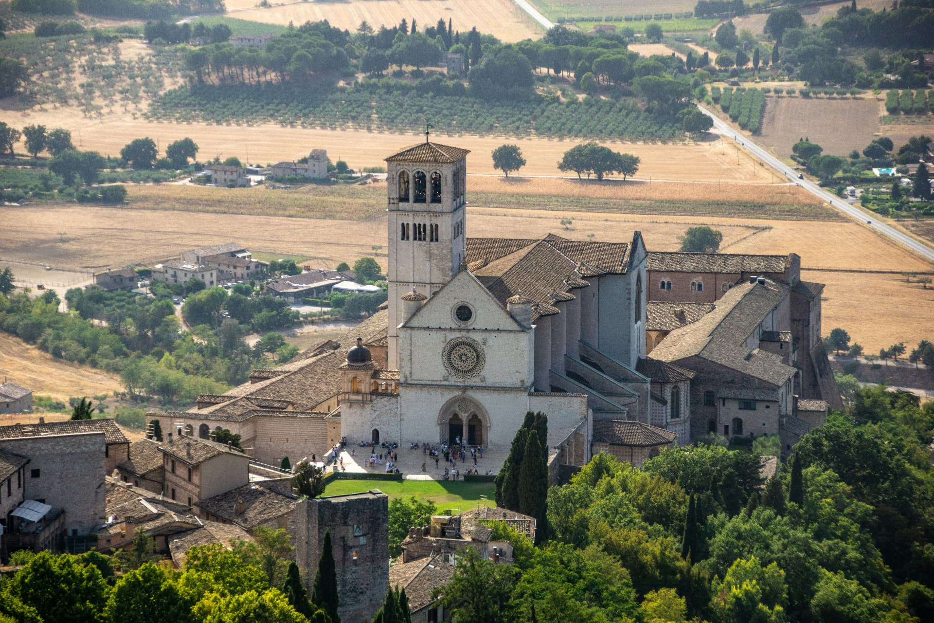 The Basilica of San Francesco seen from the hills above Assisi