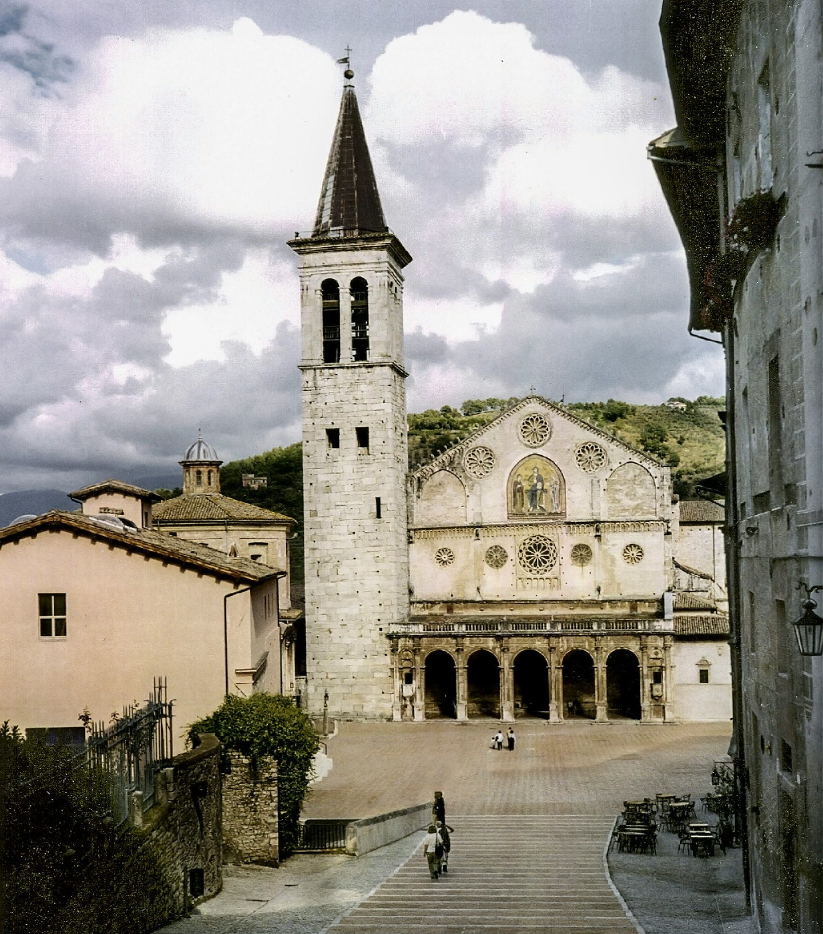 The cathedral of Spoleto and its bell tower above the piazza