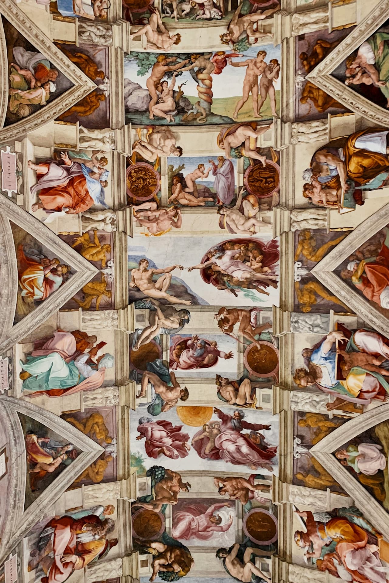 The Sistine Chapel ceiling, seen looking straight up