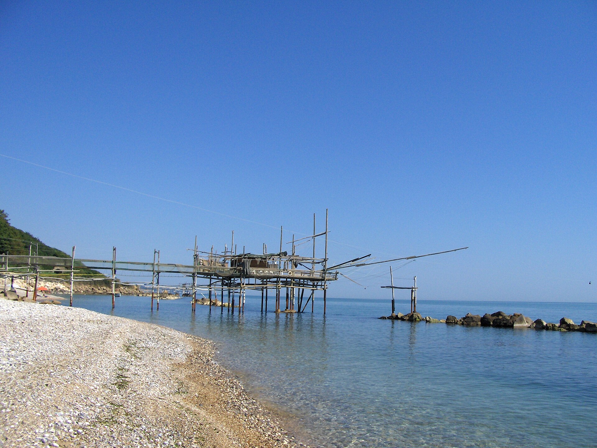 A trabocco at sunset